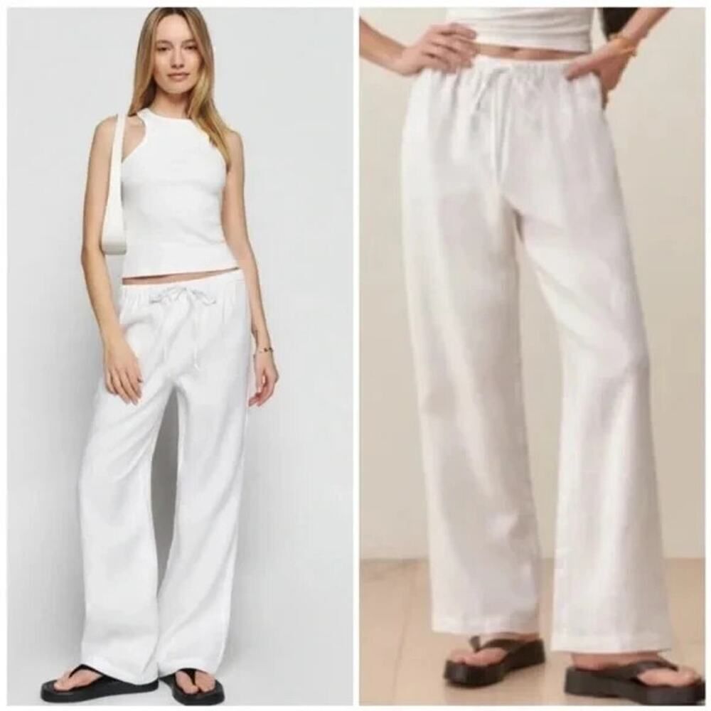 Reformation Linen Pants Womens XL White Olina Flax Coastal Minimalist Quiet Luxe